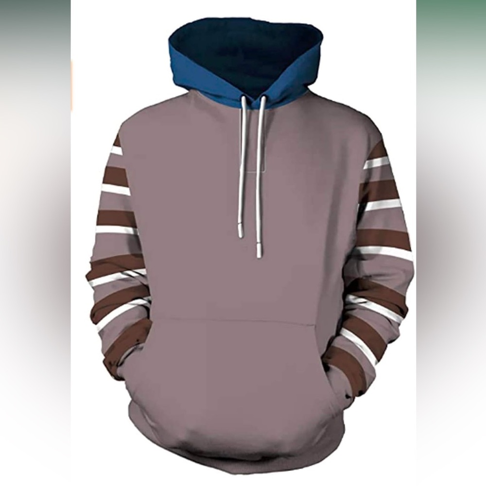 Large Blue and Brown Striped Hoodie Sweater